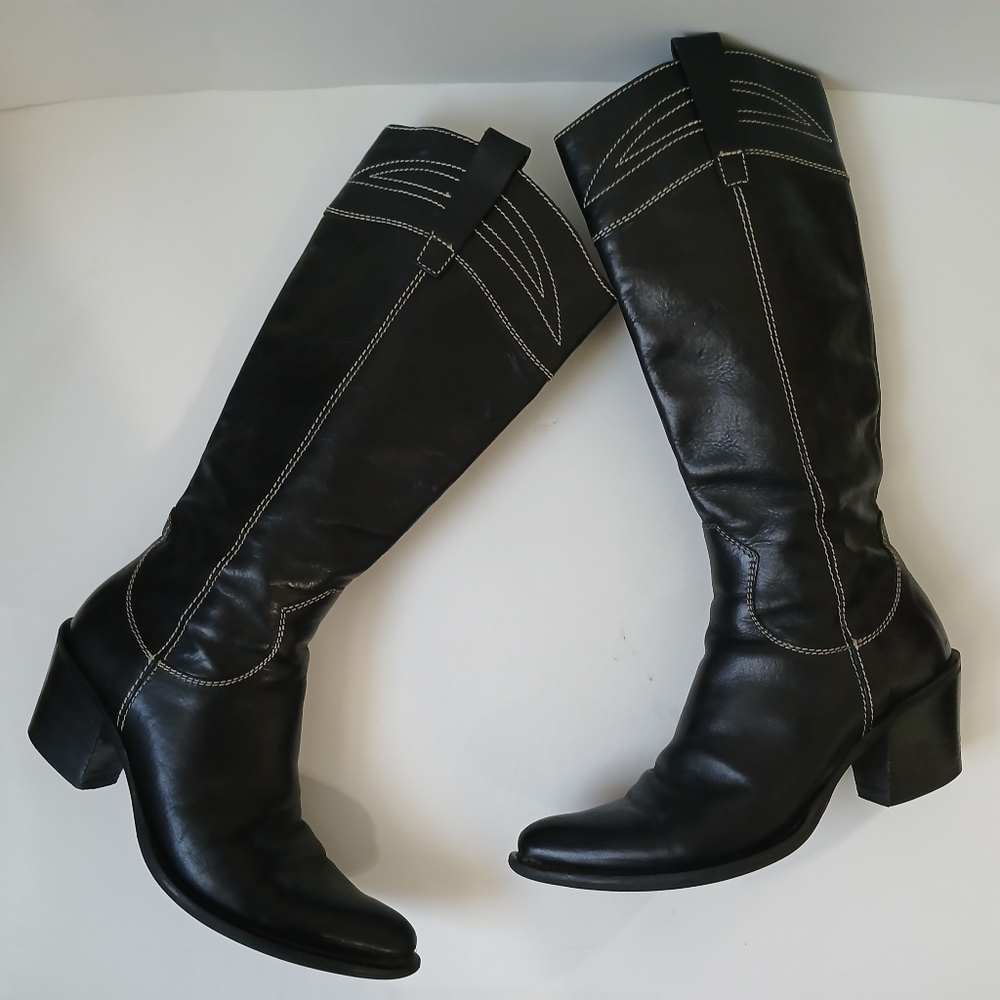 Casini Leather Cowgirl Wester Boots Black Women's Size 37 EU